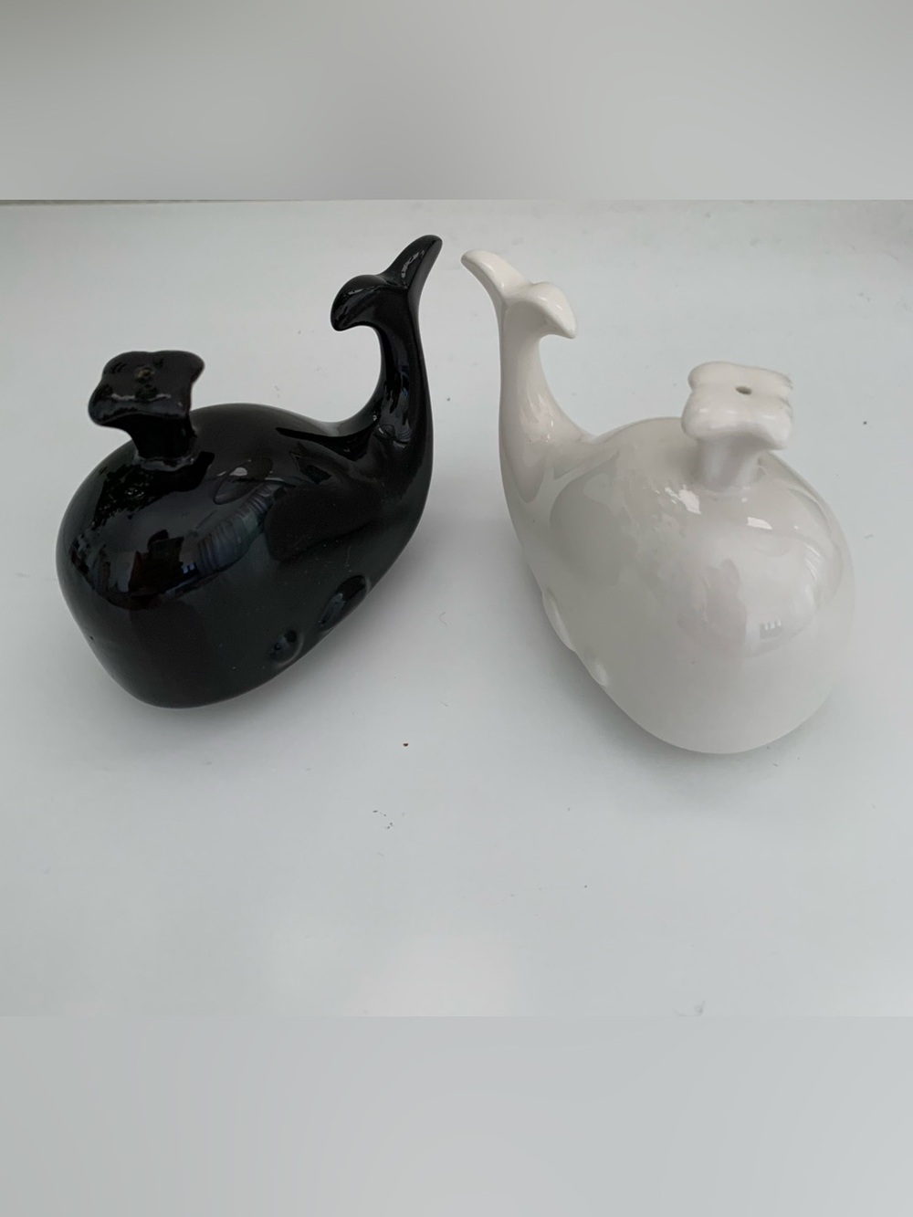 Ceramic Salt and Pepper Decorative Whale Sculptures  - Black and White